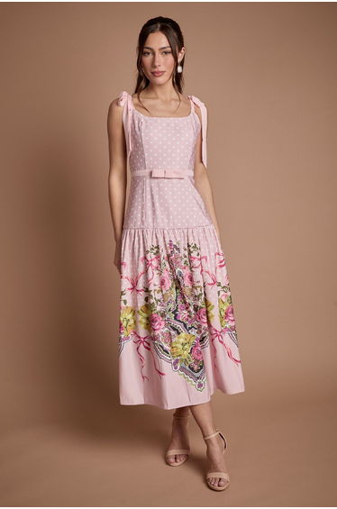 Bow Detail Dropped Waist Midi Dress