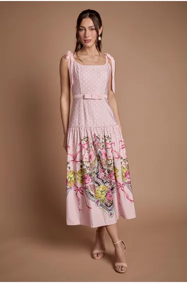 فستان ميدي بخصر منسدل بفيونكة