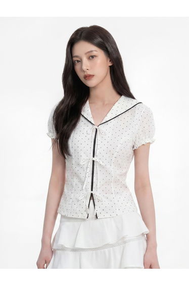 Women's Tie Front Puff Sleeve Top