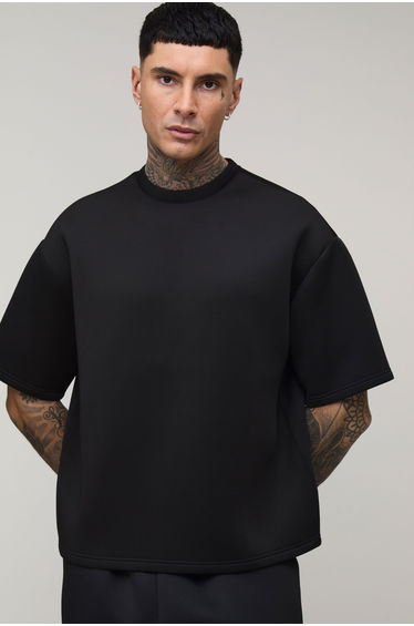 Tall Oversized Boxy Bonded Scuba T-Shirt - black
