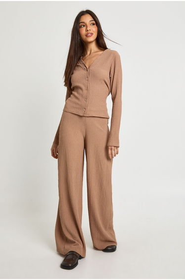 Textured Wide Leg Trouser - mocha