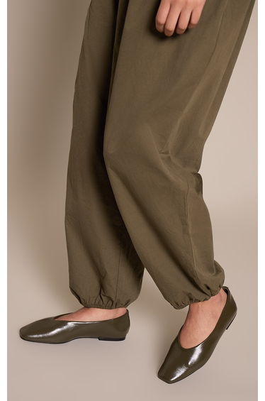 Olive PU Snip Toe Ballet Flat