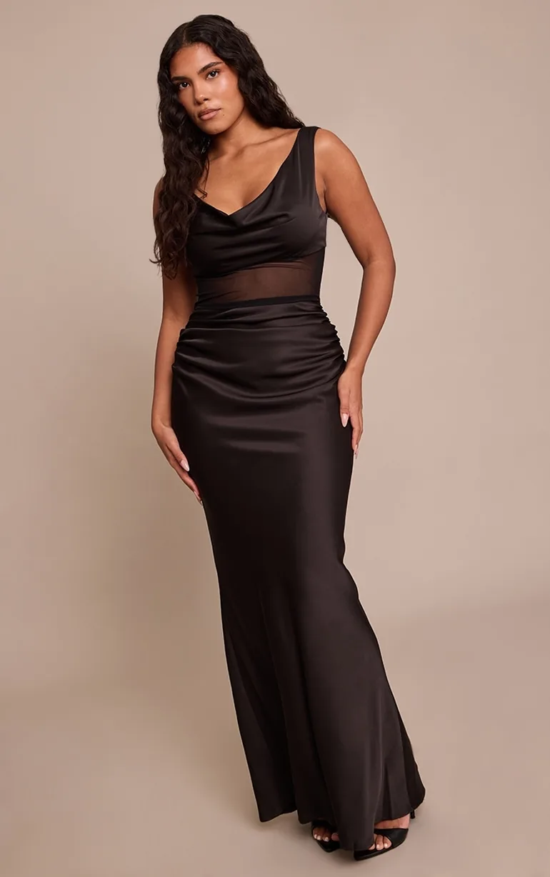 black satin dress plt Satin Slip Dress Black