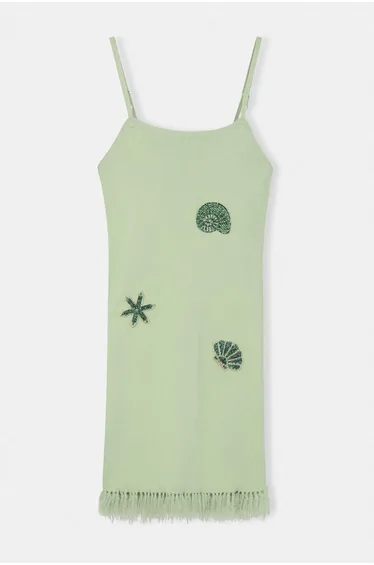 Mint Star Stone Embroidered Short / Mini Knitwear Dress