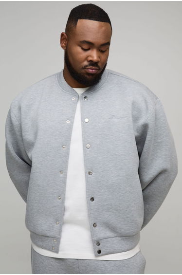 Plus Oversized Boxy Scuba Marl Bomber Jacket - grey marl