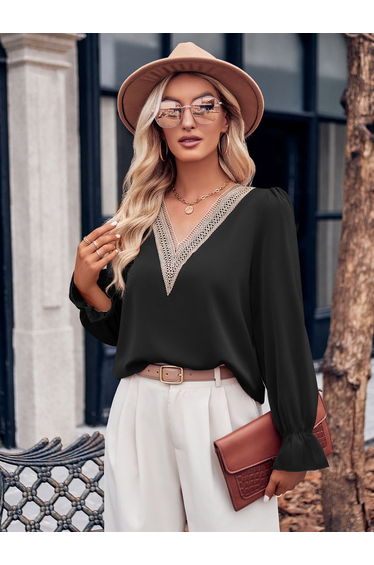 Embroidered V Neck Long Sleeves Top