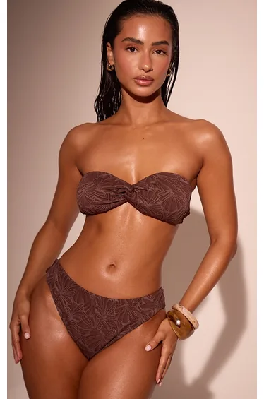 Espresso Textured Swim Bandeau Bikini Top