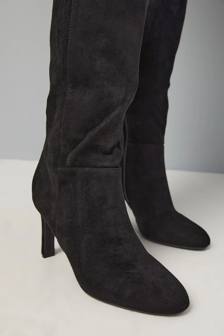 Faux Suede Round Toe High Ankle Boots - 3