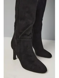 Faux Suede Round Toe High Ankle Boots - 3
