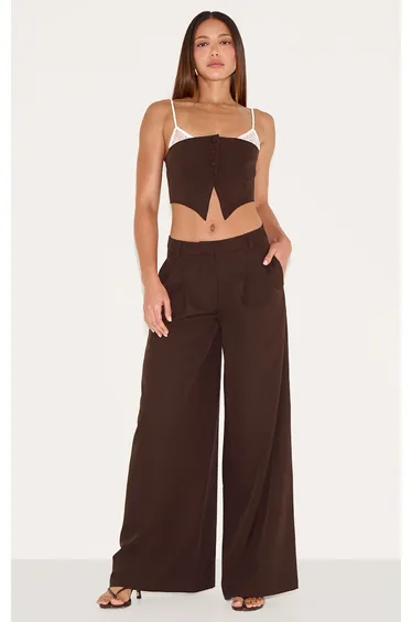 Tall Chocolate Lace Detail Tailored Bandeau Top