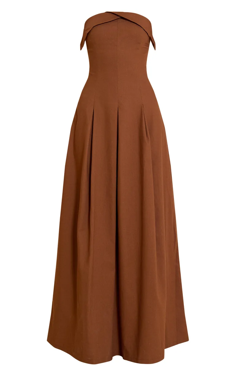 Chocolate Bandeau Pleated Maxi Dress Prettylittlething : Holiday Dresses :  VogaCloset Oman