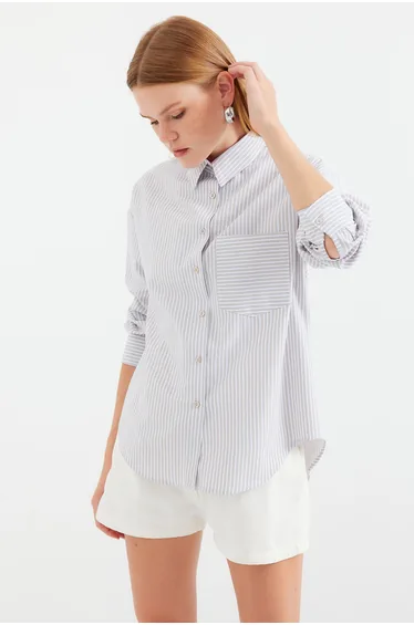 BDART Oversized Striped Poplin Shirt with Pocket