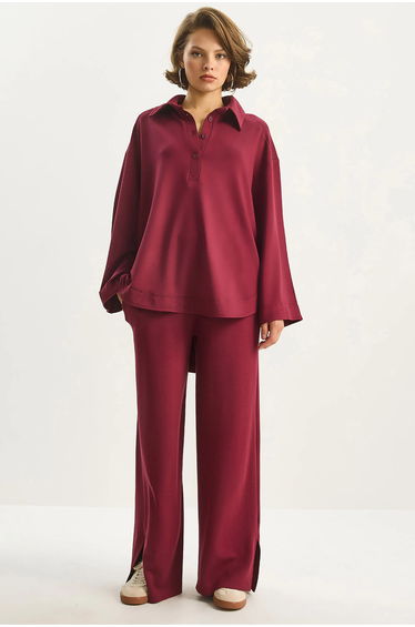 LUCCI Oversized Knitted Two-Piece Co-ord Set with Shirt Collar