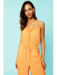 Cotton Slub Cut Out Jumpsuit With Buckle - orange - 1
