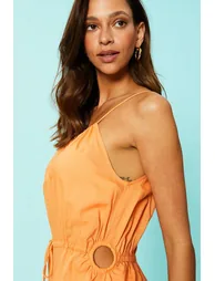 Cotton Slub Cut Out Jumpsuit With Buckle - orange - 2