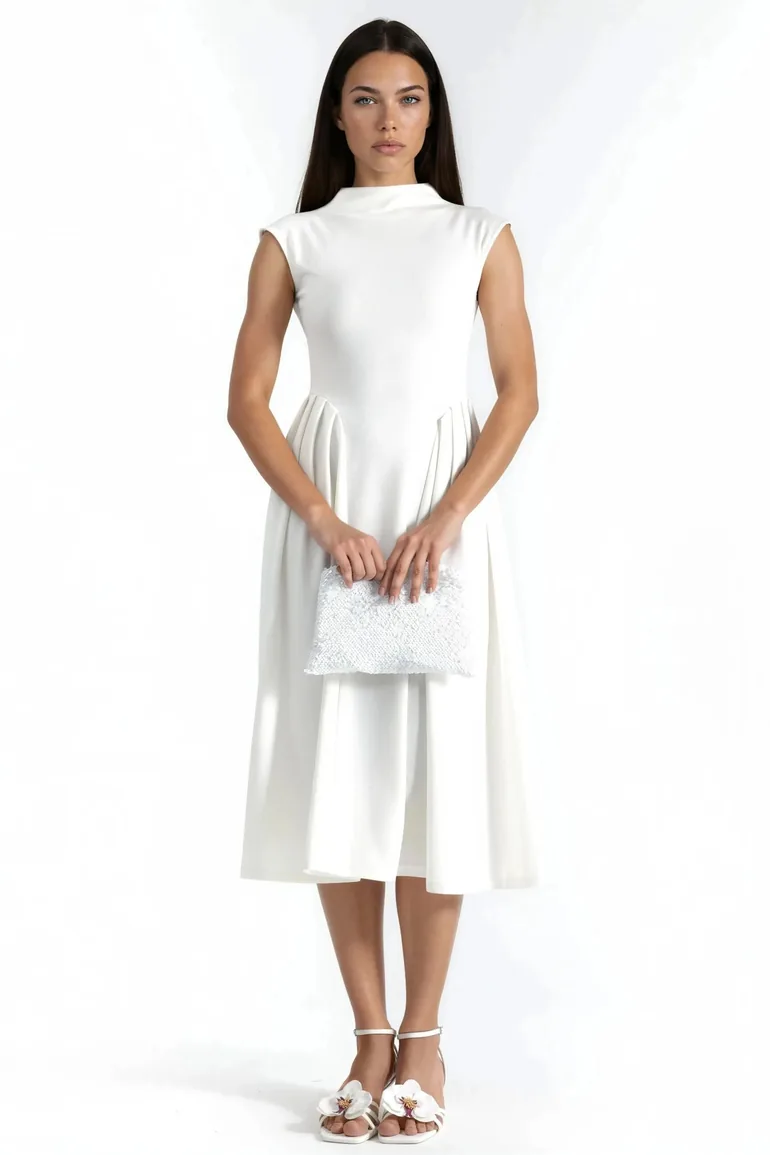 BUSEM Textured Paneled Midi Dress