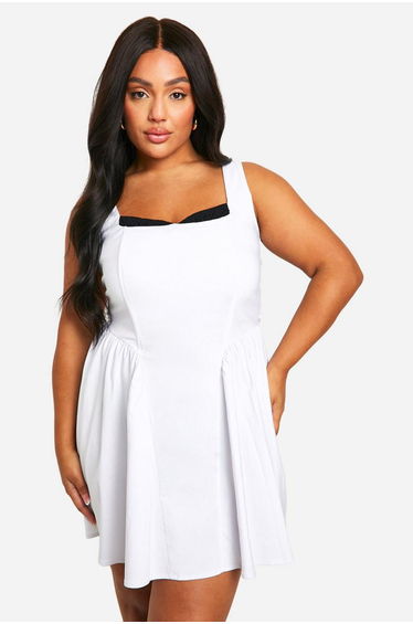Plus Bengaline Milkmaid Mini Dress - white