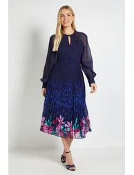 فستان ميدي بتداخل دانتيل بكسرات - للمقاسات الصغيرة