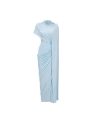 Fenella Blue Asymmetrical Draped Cape & Dress Matching Set - 6