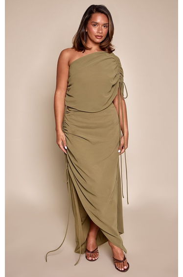 Shape Green Asymmetrical Drape Detail Dress