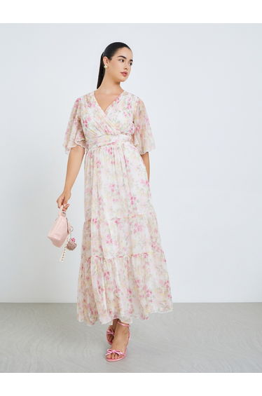 Women Floral Printed Chiffon Tiered Maxi Dress
