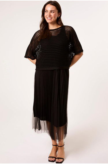 Crochet Top Pleat Dress