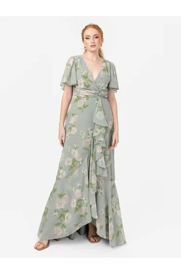 Anaya With Love Recycled Floral Ruffle Floor Length Dress