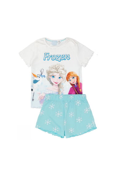 Frozen Girls Anna And Elsa Short Pyjama Set - Blue/White/Orange