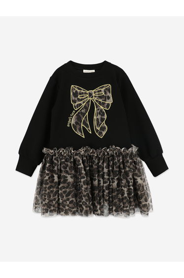 Angels Face Girls Juniper Leopard Tulle Sweater Dress in Black