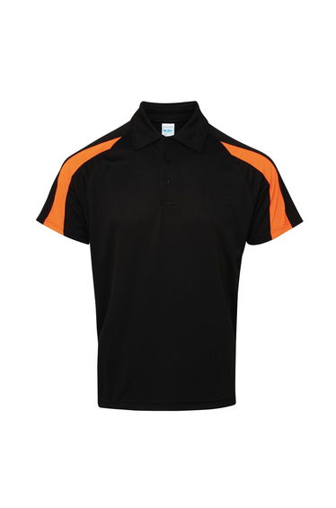 AWDis Just Cool Mens Short Sleeve Contrast Panel Polo Shirt - Jet Black/Electric Orange