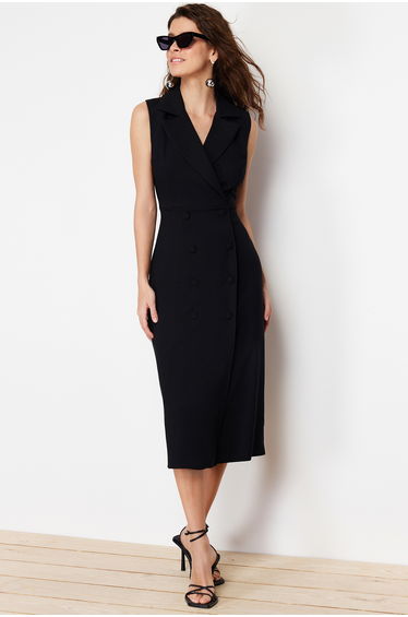 Black Woven Midaxi Dress