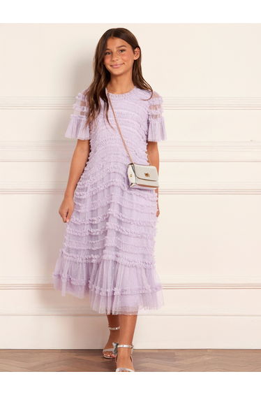 Needle & Thread Girls Amara Ruffle Dress in Purple