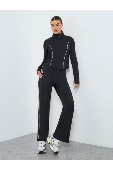 Contrast Stripe Thumbhole Detail Half Zip Up Top and Leggings Set