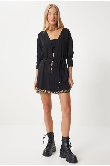 Women's Black Seasonal Knitted Sweater Cardigan