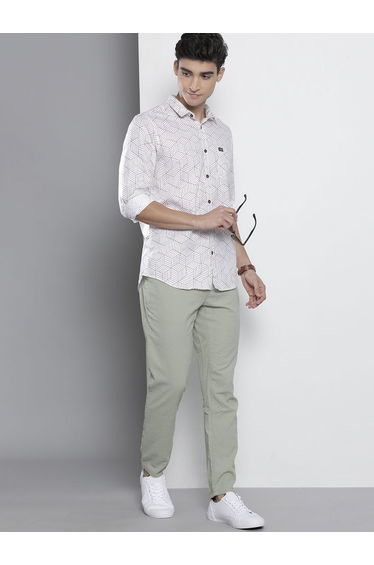 White Geometric Print Regular Fit Shirt