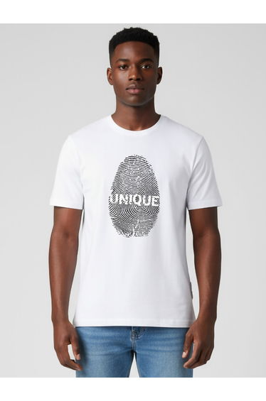 Men White Crew Neck Graphic Print T-Shirt