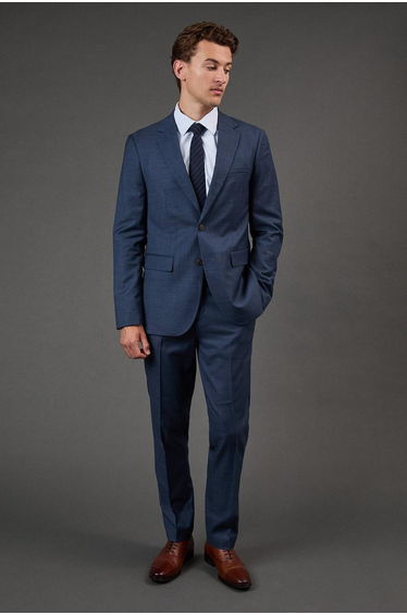 Dark Blue Brushed Slim Fit Suit Trousers