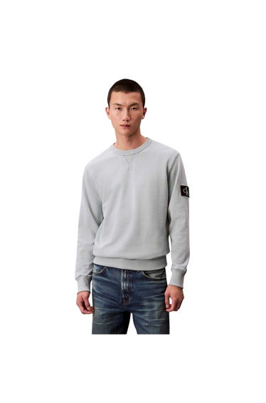 Calvin Klein Mens Badge Crew Neck Sweatshirt - Overcast Grey