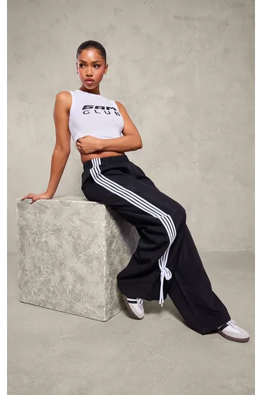 Black Shell Bow Detail Track Pants