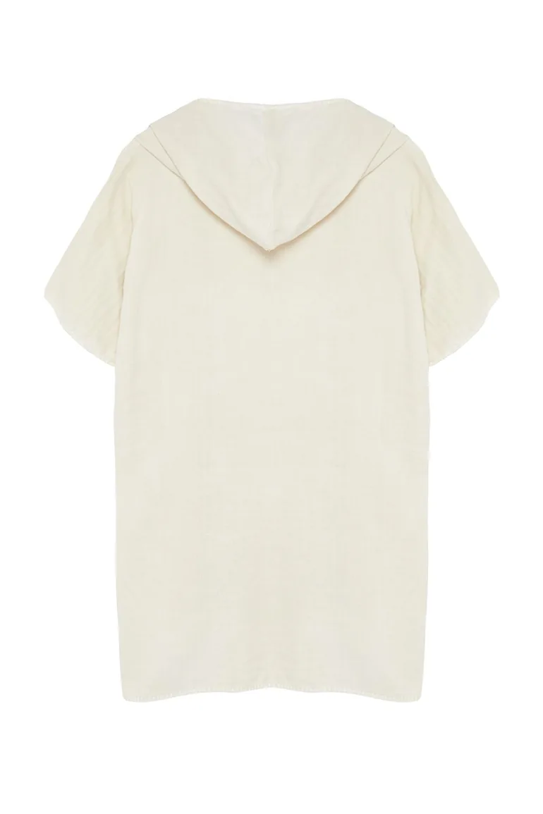 Ecru Wide Fit Mini Woven Embroidery Muslin Beach Dress - 8