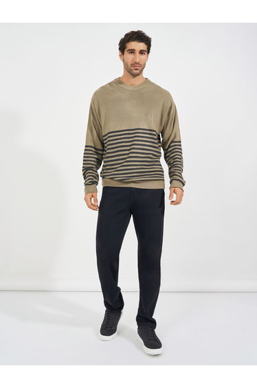 Horizontal Tuck Stripe Relaxed Fit Lightweight Sweater
