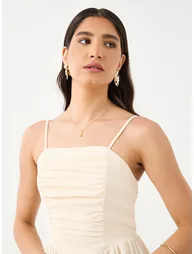 فستان ميدي مزموم بحمالات رفيعة - 3