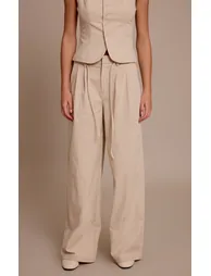 Sand Cord Tailored Tie Detail Wide Leg Trousers - 1