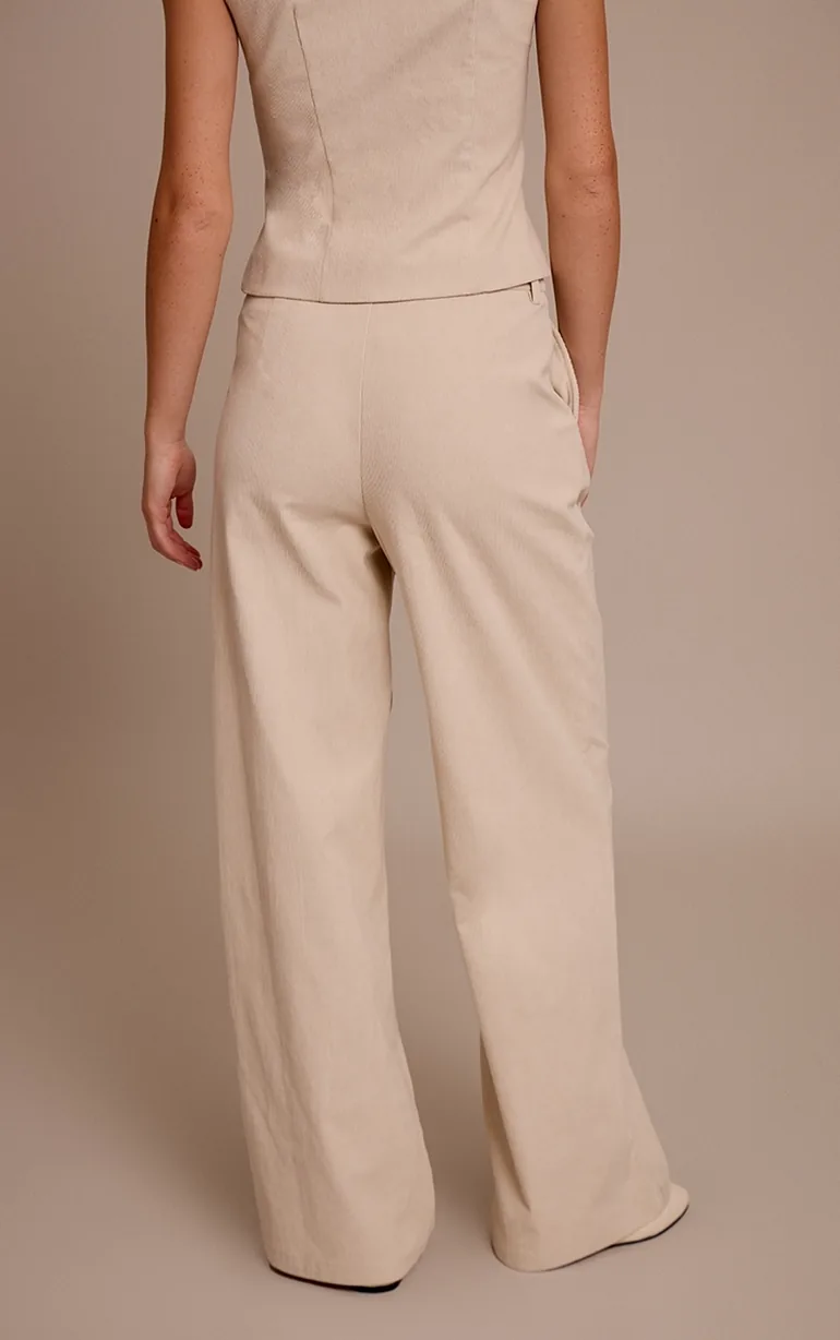 Sand Cord Tailored Tie Detail Wide Leg Trousers - 2