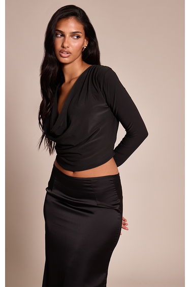 Black Soft Touch Cowl Neck Long Sleeve Top