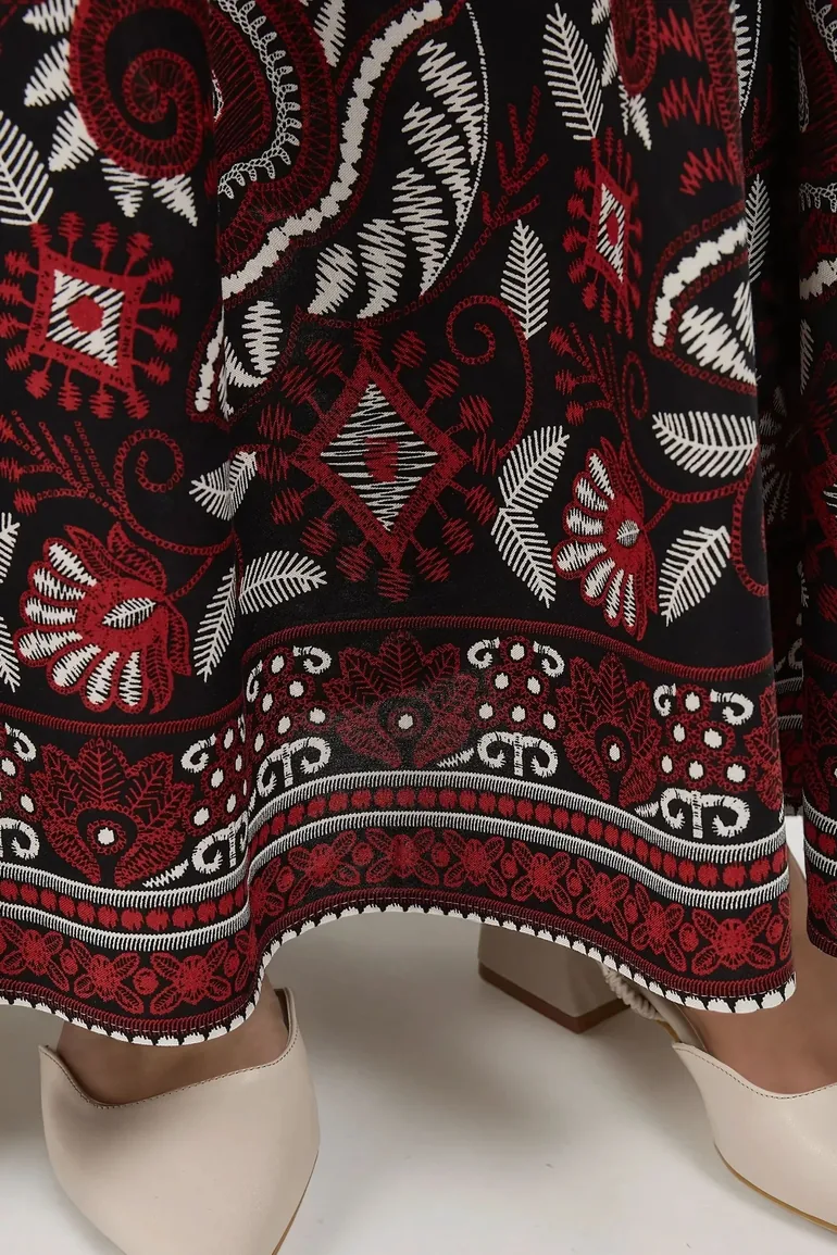 Printed Long Sleeve Viscose Maxi Dress - 4