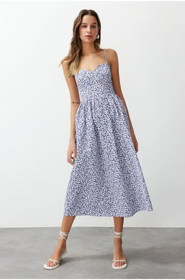 Floral A-Line Midi Skater Dress