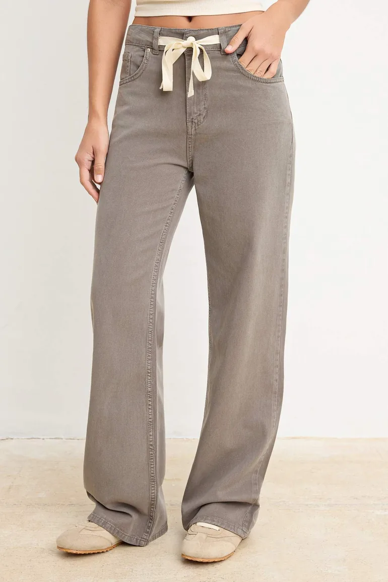 Mink Dumped High Waist Jeans with Elastic Waistband Wide Leg - 2