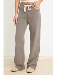 Mink Dumped High Waist Jeans with Elastic Waistband Wide Leg - 2