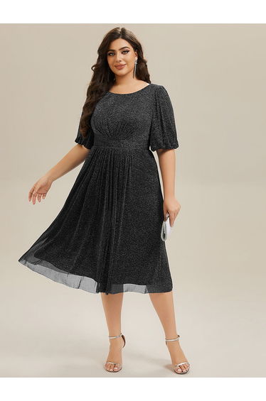 ever MARIS|Shimmery Lantern Sleeve A-Line Wedding Guest Dress